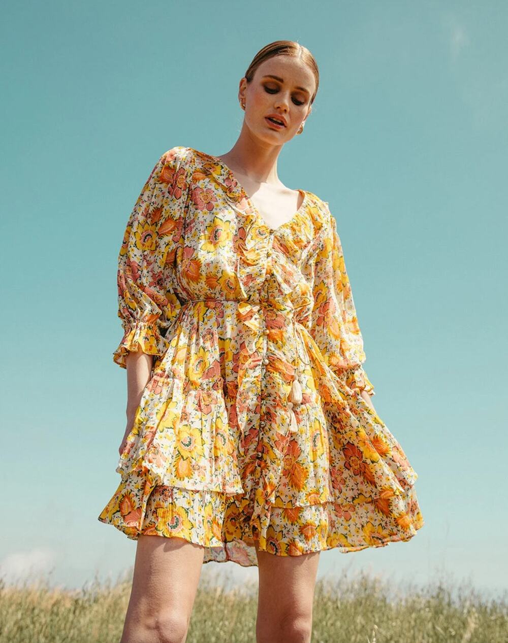 Cleobella V-Neck Audrey Mini Dress in Lucia Floral Size S Bloomcore Bridal Prep